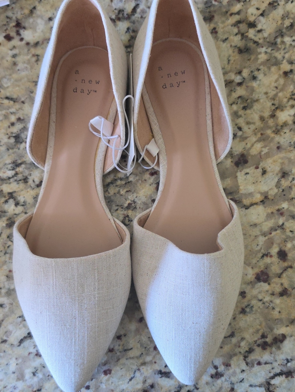 a new day Linen-Look Pointed D'Orsay Flats in Cream